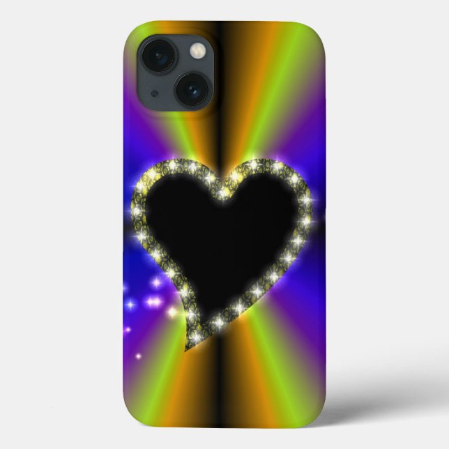 Black Heart with Stars on Rainbow Case-Mate iPhone Case (Back)