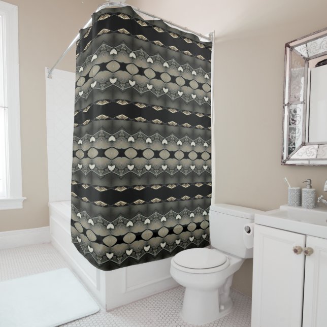 Black Hearted Shower Curtain (In Situ)