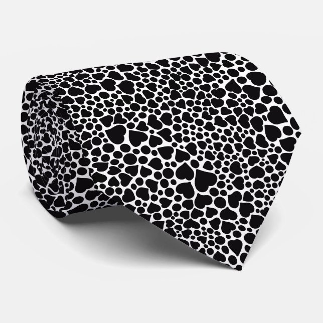 Black Hearts And Polka Dots Tie (Rolled)
