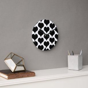 Black Hearts Design Round Clock