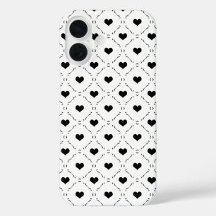 Black Hearts Geometric Grid Minimalist Coquette iPhone 16 Case