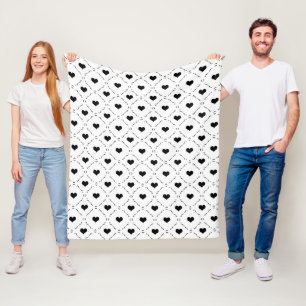 Black Hearts Geometric Grid Minimalist Coquette Fleece Blanket