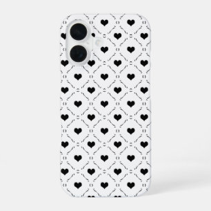 Black Hearts Geometric Grid Minimalist Coquette iPhone 16 Case
