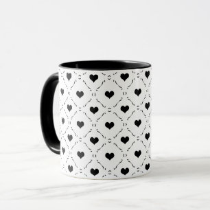 Black Hearts Geometric Grid Minimalist Coquette Mug
