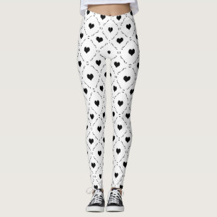 Black Hearts Geometric Grid Minimalist Coquette Pa Leggings