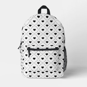 Black Hearts Geometric Grid Minimalist Coquette Printed Backpack