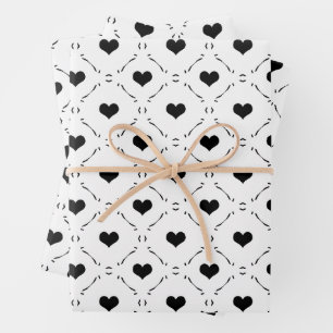 Black Hearts Geometric Grid Minimalist Coquette Wrapping Paper Sheet