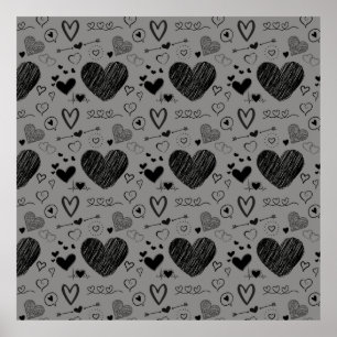 black hearts -grey background poster