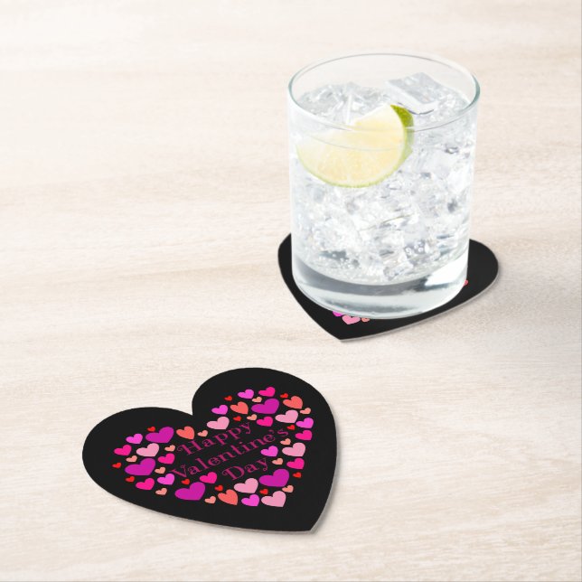 Black Hearts Happy Valentines Day Paper Coaster (Insitu)