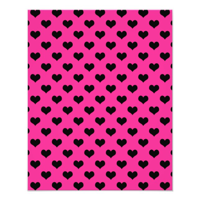 Black Hearts Hot Pink Background Polka Dot Heart Photo Print (Front)