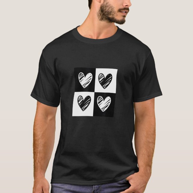 Black Hearts Love Pattern Cute Valentine's Day Che T-Shirt (Front)
