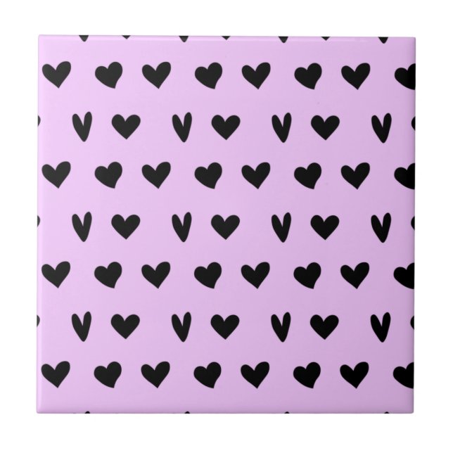 Black Hearts Lovely Pattern Happy Valentines Day Tile (Front)