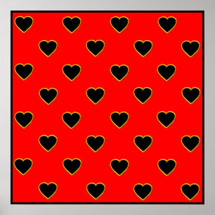 Black Hearts on a Red Background Love and Romance Poster