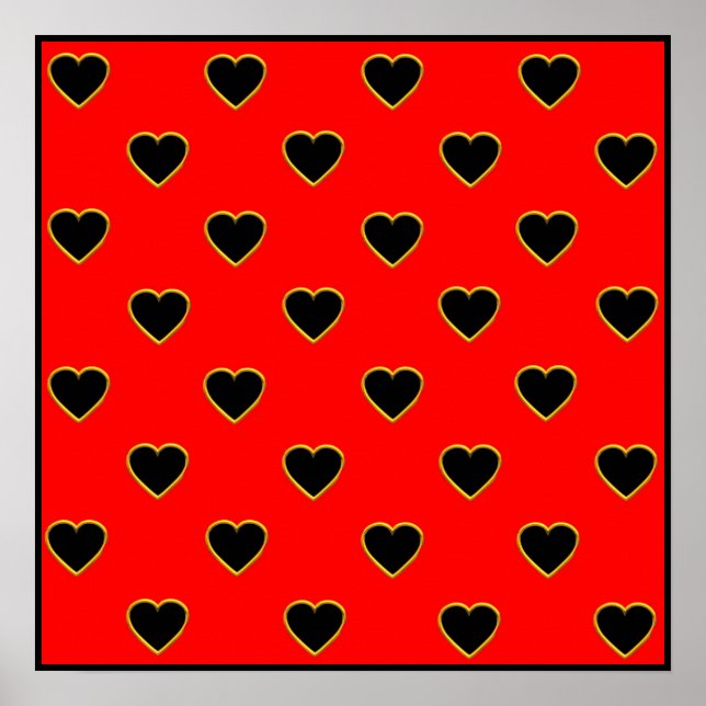 Black Hearts on a Red Background Love and Romance Poster (Front)