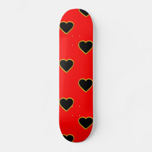 Black Hearts on a Red Background Love and Romance Skateboard