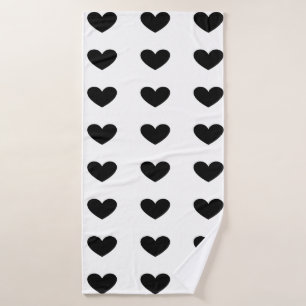 Black hearts on a white background bath towel