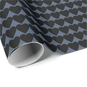 Black Hearts on Blue Jeans Blue Wrapping Paper