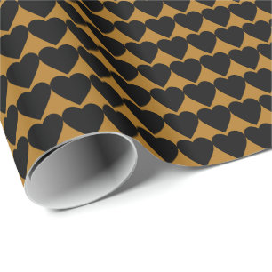 Black Hearts on Matte Gold Wrapping Paper
