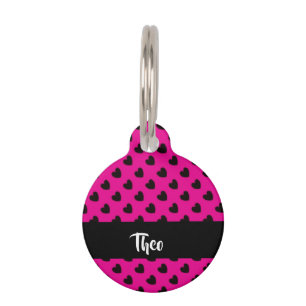 Black hearts on pink pet tag