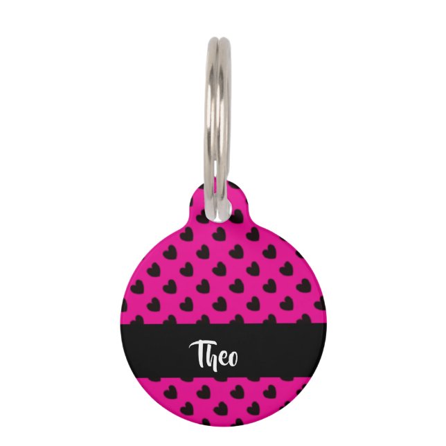 Black hearts on pink pet tag (Front)