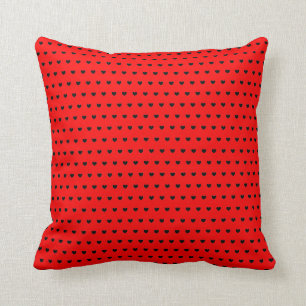 Black Hearts Pattern on Flashy Red Cushion