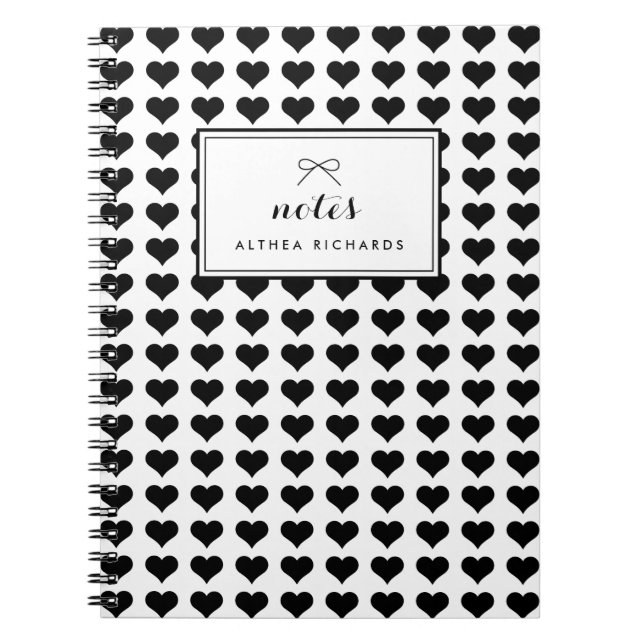Black Hearts Pattern Personalised Notebook (Front)