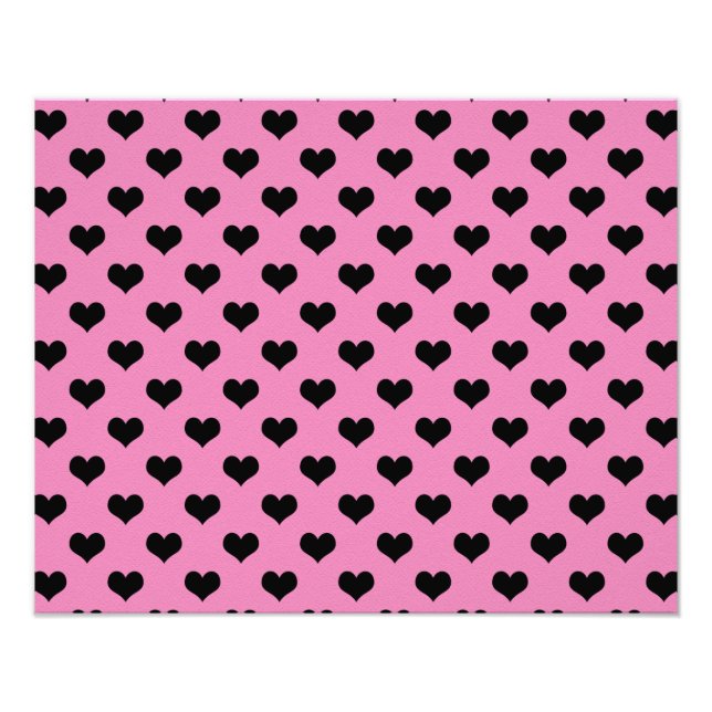 Black Hearts Pink Background Polka Dot Heart Photo Print (Front)