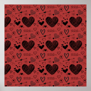 black hearts - red background poster