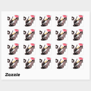 Black heel bride withe pink flower\wedding waterc square sticker