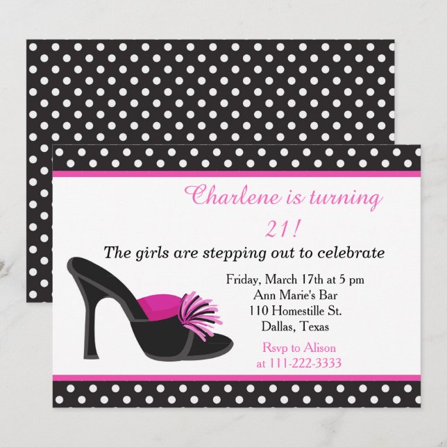 Black Heels Shoes Birthday Party Invitation (Front/Back)