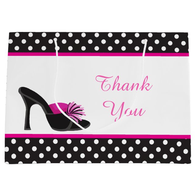 Black Heels Shoes with Black Polka Dots Large Gift Bag (Front)