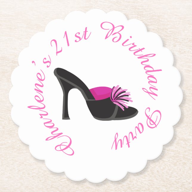 Black Heels Shoes with Black Polka Dots Paper Coaster (Front)