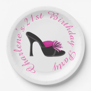 Black Heels Shoes with Black Polka Dots Paper Plate
