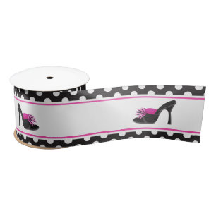 Black Heels Shoes with Black Polka Dots Satin Ribbon