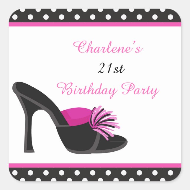 Black Heels Shoes with Black Polka Dots Square Sticker (Front)