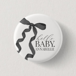 Black Hello Baby Bow Girl Baby Shower Favours 3 Cm Round Badge