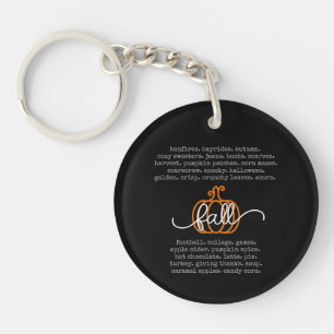 Black Hello Fall Definition Words Pumpkin Autumn Key Ring