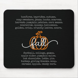 Black Hello Fall Definition Words Pumpkin Autumn Mouse Mat
