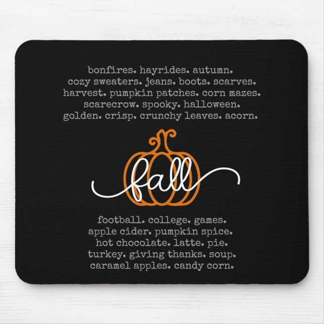 Black Hello Fall Definition Words Pumpkin Autumn Mouse Mat (Front)