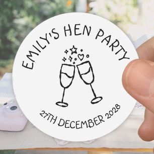 Black Hen Party Bachelorette Toast Classic Round Sticker