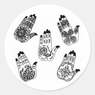Black Henna Tattoo Hands Classic Round Sticker