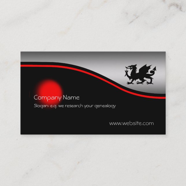 Black Heraldic Dragon, red spot, metallic-effect Business Card (Front)