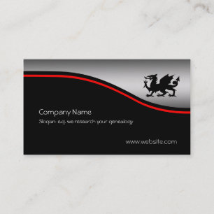 Black Heraldic Dragon, red swoosh, metallic-effect Business Card