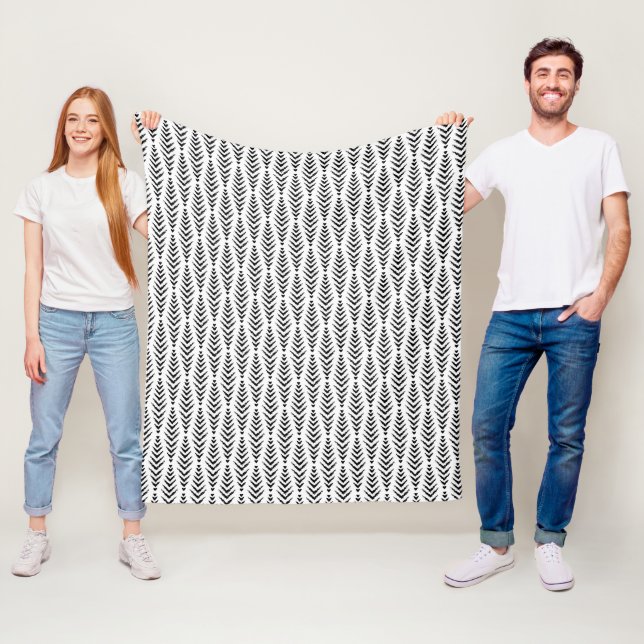 Black herring bone geometrical seamless pattern fleece blanket (In Situ)