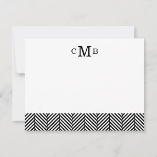 Black Herringbone Custom Monogram Stationery Note Card