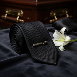 Black Herringbone Funeral  Tie