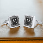 Black Herringbone Pattern Monogram Silver Finish Cufflinks<br><div class="desc">Modern and trendy monogram and pattern design.</div>