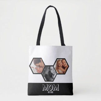Black Hexagon Mum Established 3 Photo Tote Bag