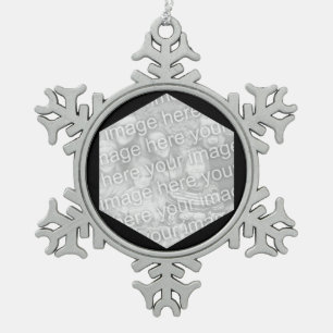 Black Hexagon Photo Border Snowflake Pewter Christmas Ornament