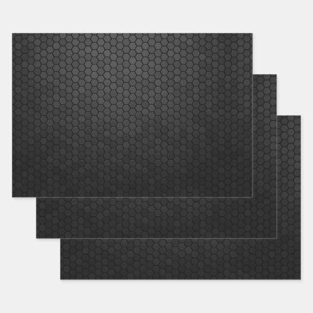Black Hexagon Shape Design Wrapping Paper Sheet (Set)